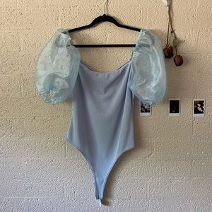 Blue Polka Dot Organza Sleeve Bodysuit